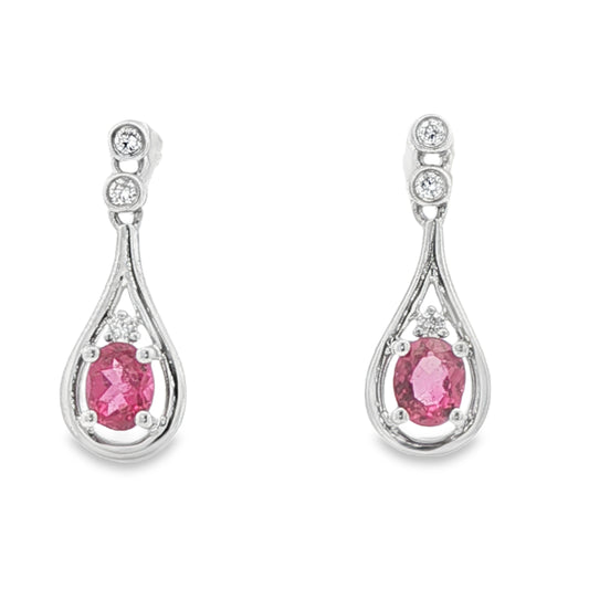 Tourmalines Vintage Inspired Tear Drop Earrings in 14 Karat White Gold
