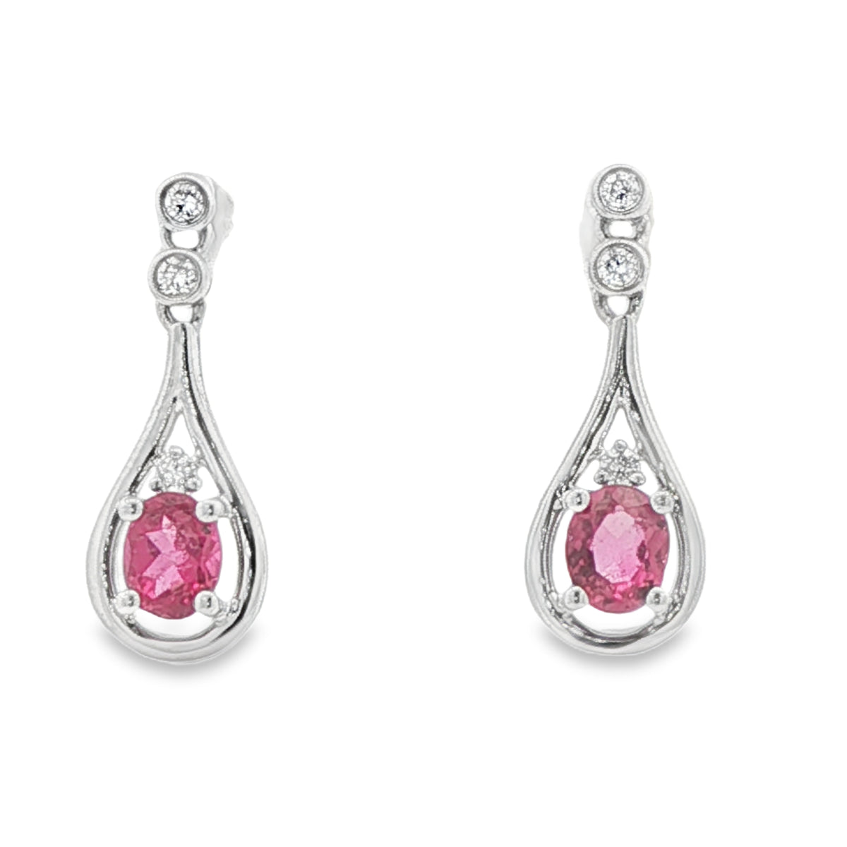 Tourmalines Vintage Inspired Tear Drop Earrings in 14 Karat White Gold