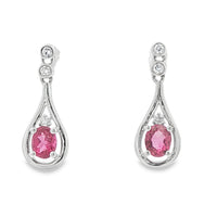 Tourmalines Vintage Inspired Tear Drop Earrings in 14 Karat White Gold