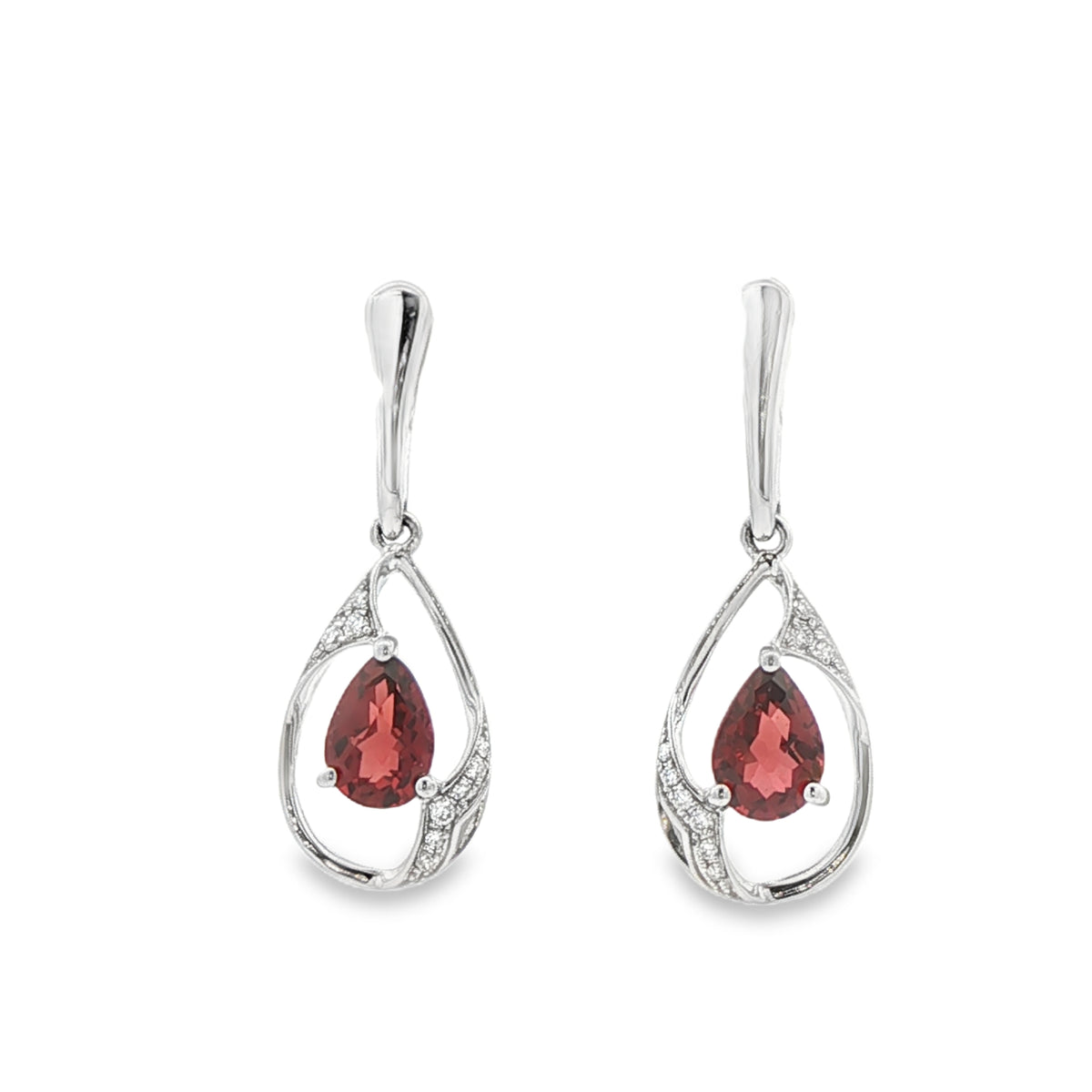 Garnets Vintage Inspired Tear Drop Earrings in 14 Karat White Gold