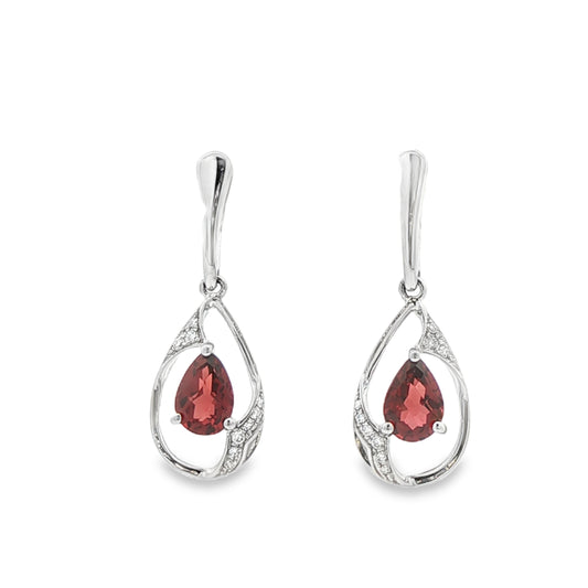 Garnets Vintage Inspired Tear Drop Earrings in 14 Karat White Gold