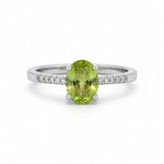 Peridot Classic Accented Ring in 14 Karat White Gold