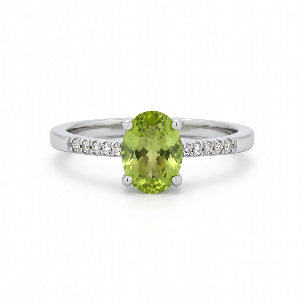 Peridot Classic Accented Ring in 14 Karat White Gold