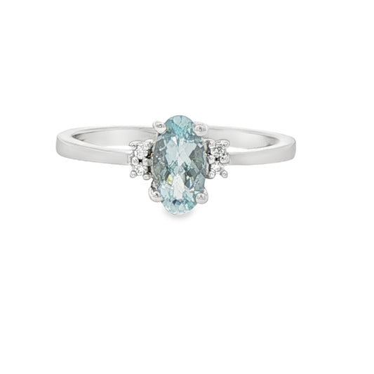 Aquamarine Classic Accented Ring in 14 Karat White Gold