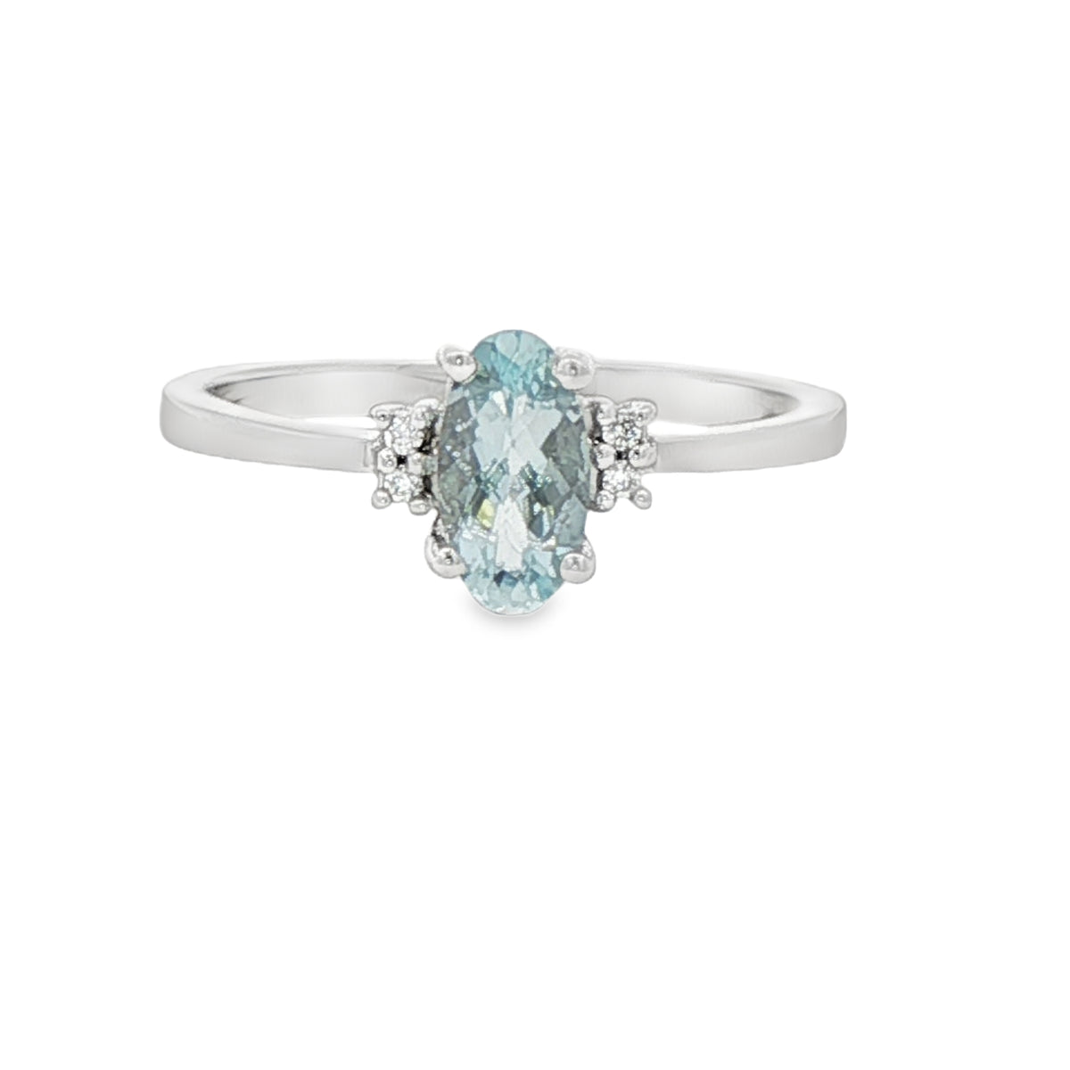 Aquamarine Classic Accented Ring in 14 Karat White Gold