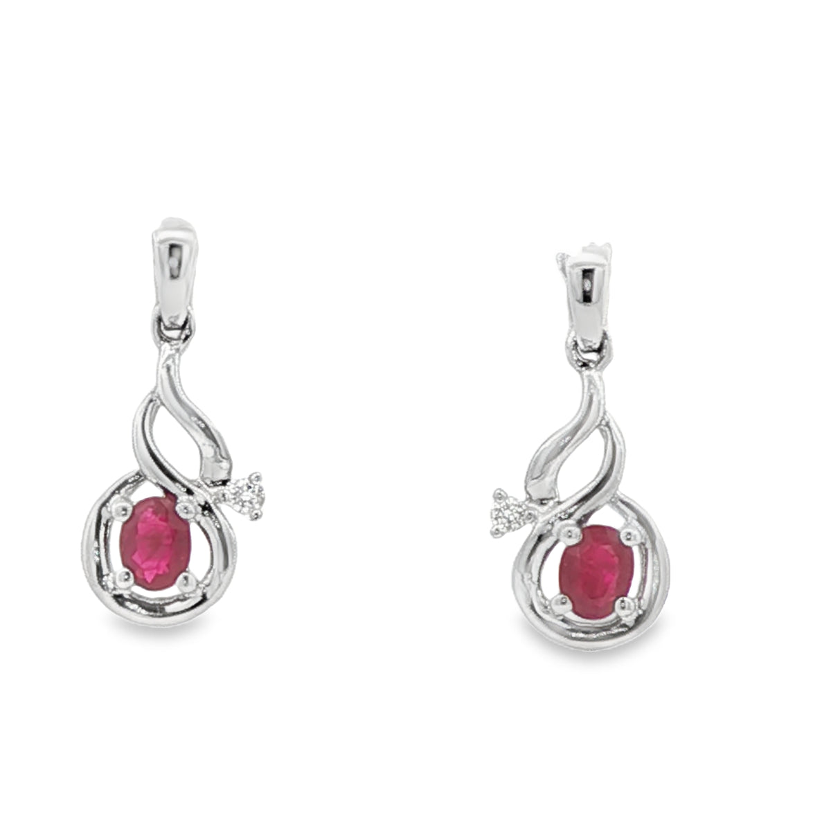 Rubies Classic Swirl Earrings in 14 Karat White Gold