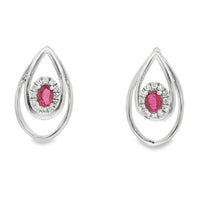Rubies Statement Tear Drop Earrings in 14 Karat White Gold
