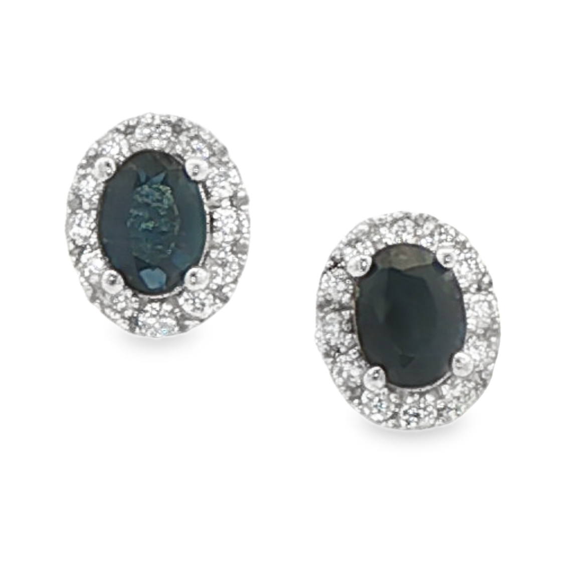 Sapphires Classic Halo Earrings in 14 Karat White Gold
