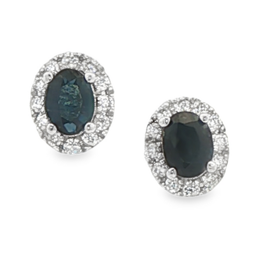 Sapphires Classic Halo Earrings in 14 Karat White Gold