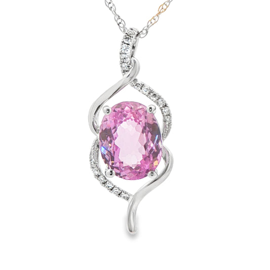 Kunzite Statement Pendant in 14 Karat White Gold