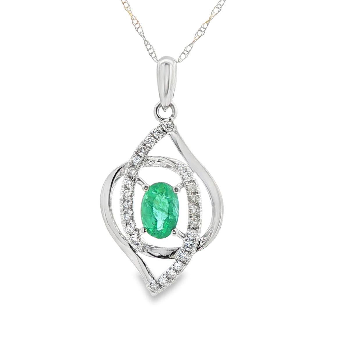 Emerald Statement Pendant in 14 Karat White Gold