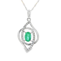 Emerald Statement Pendant in 14 Karat White Gold