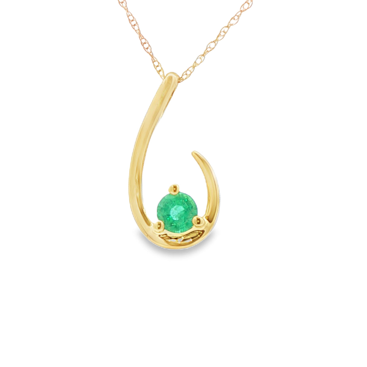 Emerald Modern Pendant in 14 Karat Yellow Gold