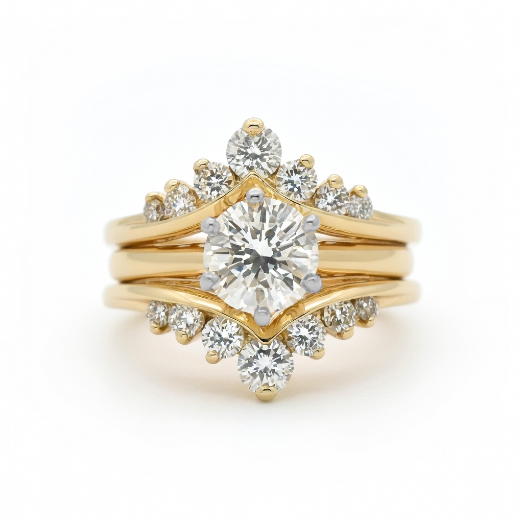 Yellow Gold Chevron Wedding Set