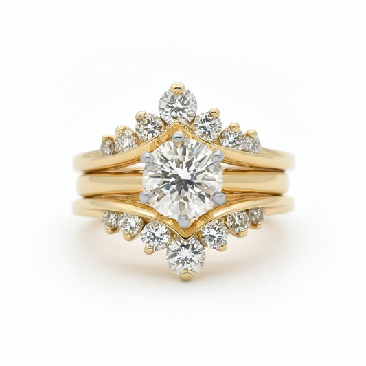 Yellow Gold Chevron Wedding Set