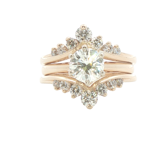 Yellow Gold Chevron Wedding Set
