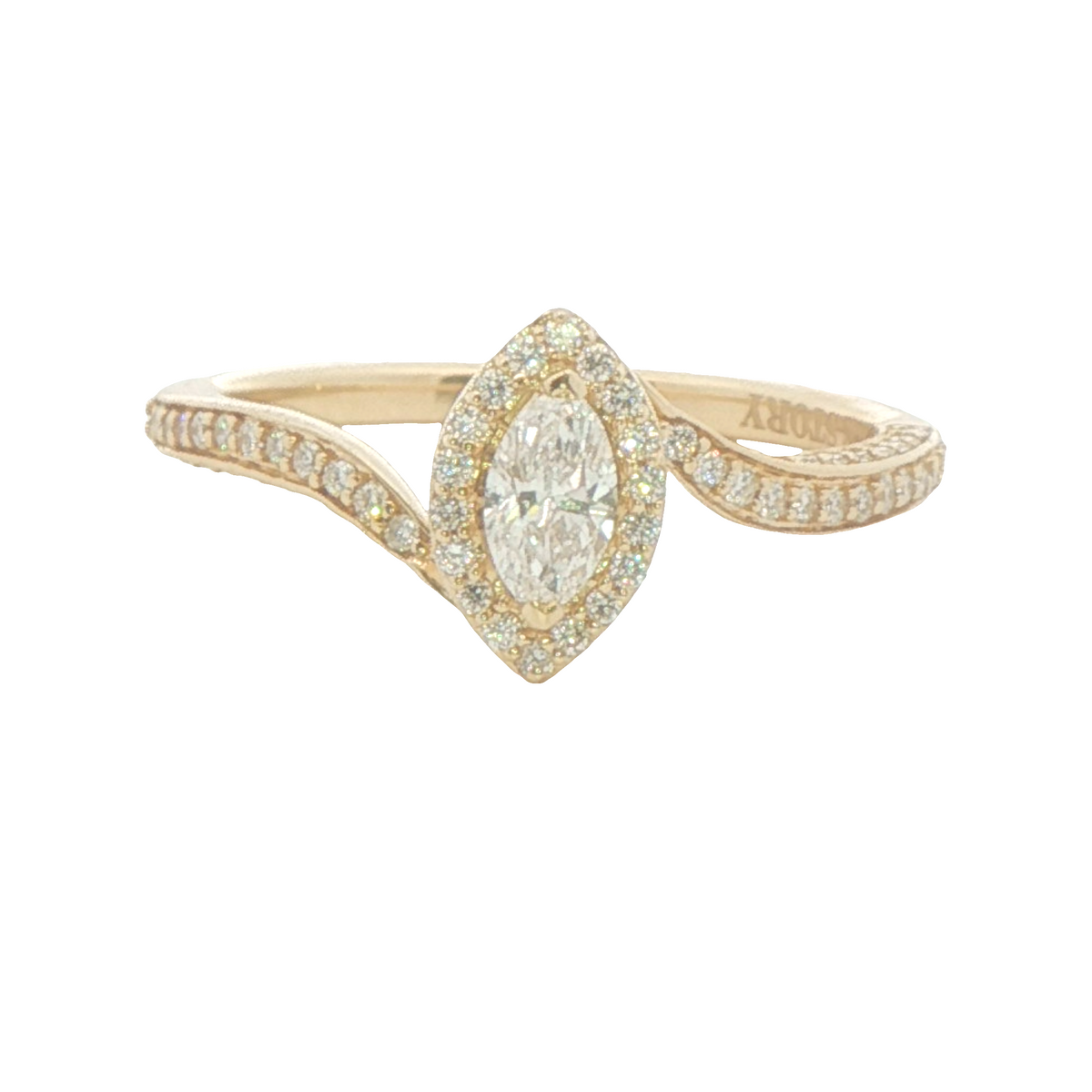 5/8cttw Classic Bypass with Halo Wedding Set in 14 Karat Yellow Gold