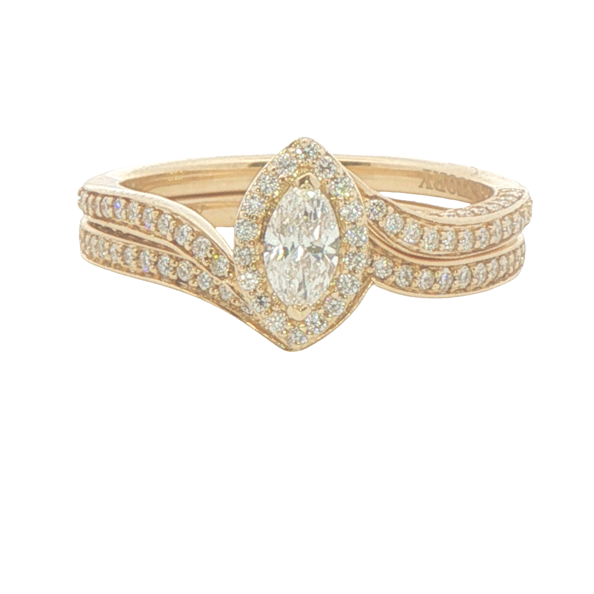 5/8cttw Classic Bypass with Halo Wedding Set in 14 Karat Yellow Gold