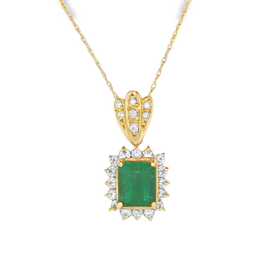 Emerald Vintage Inspired Pendant in 18 Karat Yellow Gold