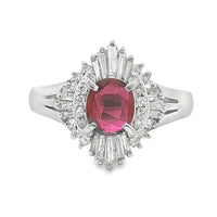 Ruby Vintage Inspired Halo Ring in PLAT Platinum