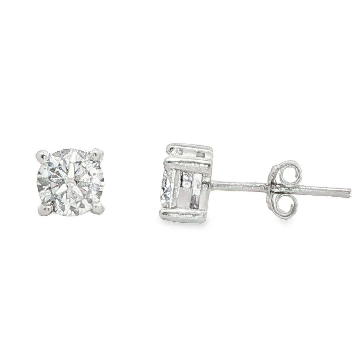 Round Brilliant Diamonds Stud LAB Diamond Silver Earrings
