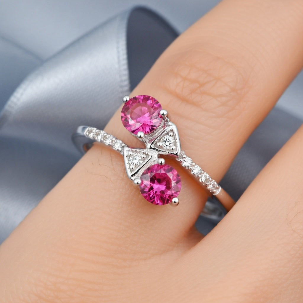 Rubies Modern Bypass Ring in 10 Karat White Gold