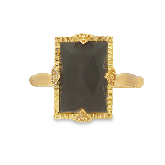 Onyx Vintage Inspired Satin Finish Ring in 14 Karat Yellow Gold
