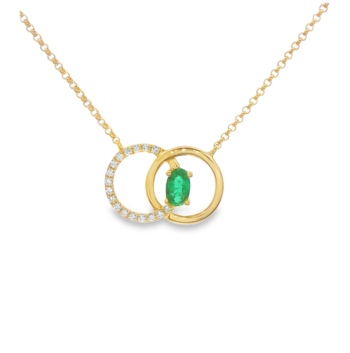 Emerald Modern Circle Necklace in 14 Karat Yellow Gold