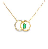 Emerald Modern Circle Necklace in 14 Karat Yellow Gold