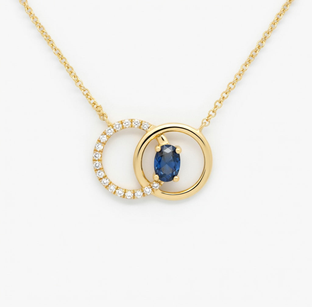Sapphire Modern Circle Necklace in 14 Karat Yellow Gold