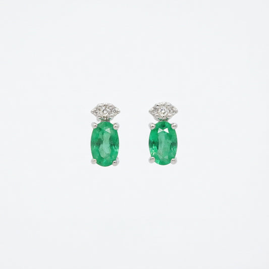 Emeralds Minimalist Accented Earrings in 14 Karat White Gold