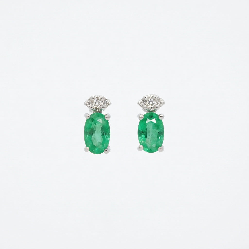 Emeralds Minimalist Accented Earrings in 14 Karat White Gold