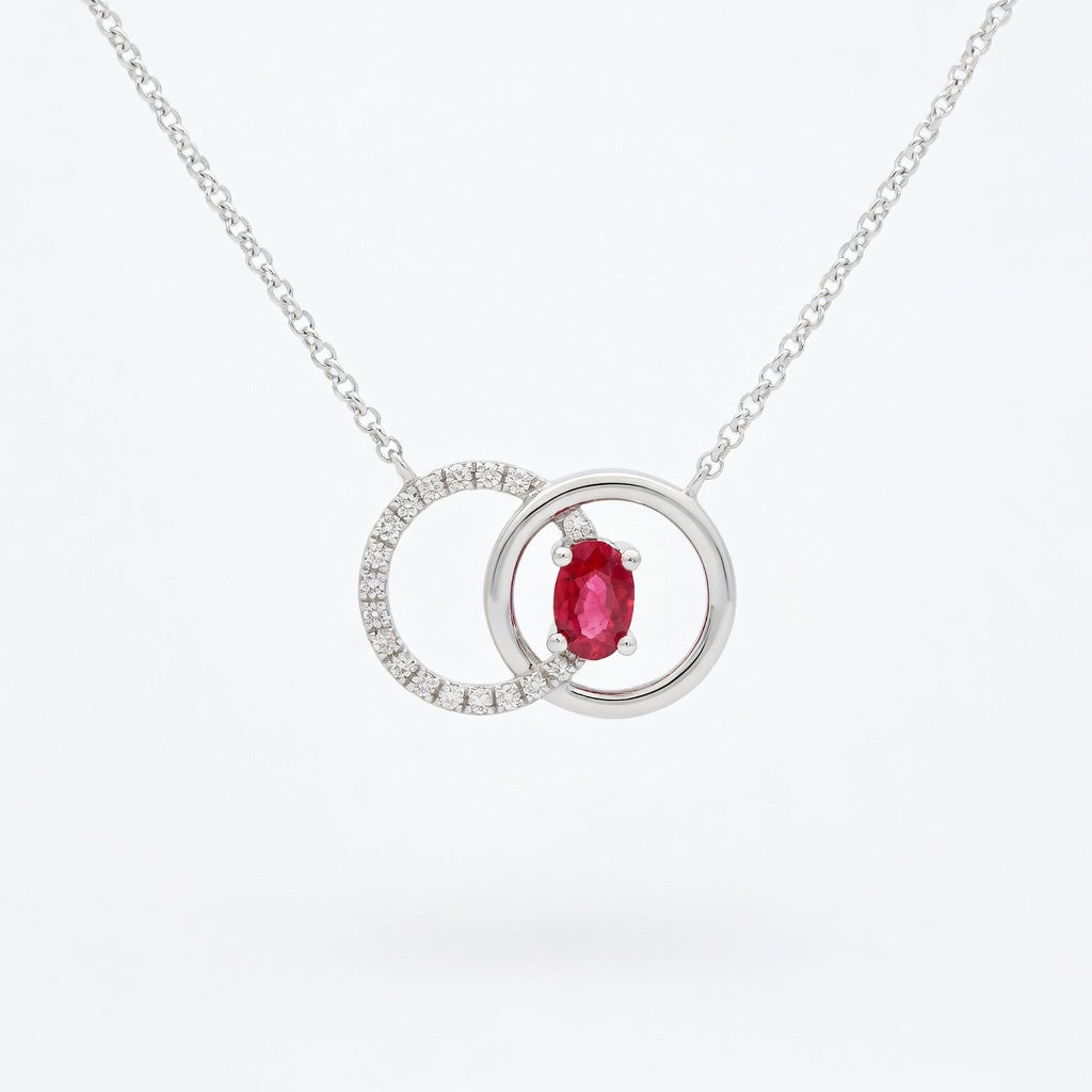 Ruby Modern Circle Necklace in 14 Karat White Gold