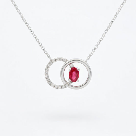 Ruby Modern Circle Necklace in 14 Karat White Gold