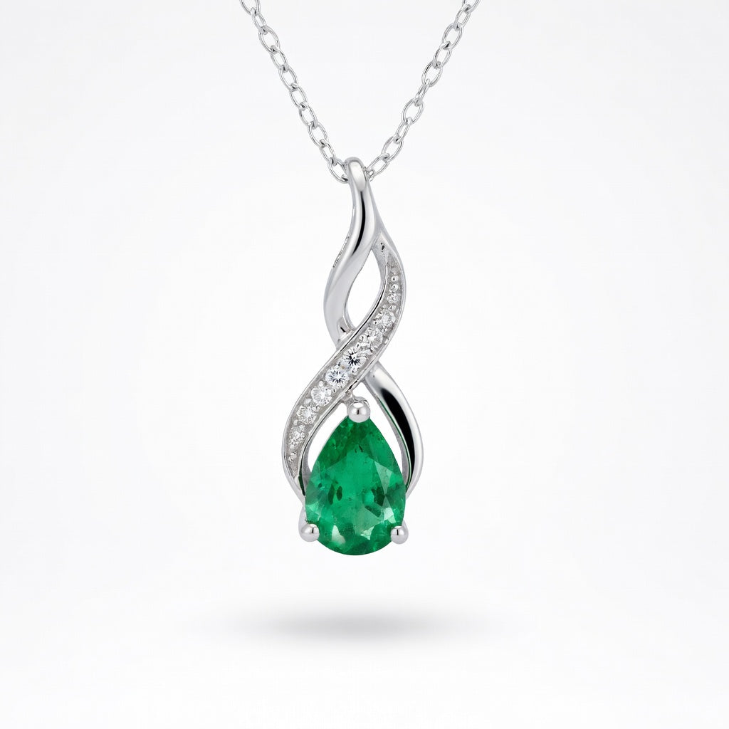 Emerald Modern Pendant in 14 Karat White Gold