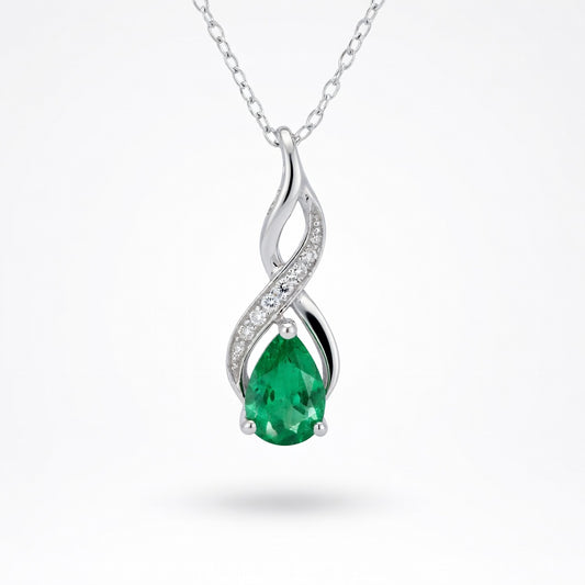 Emerald Modern Pendant in 14 Karat White Gold