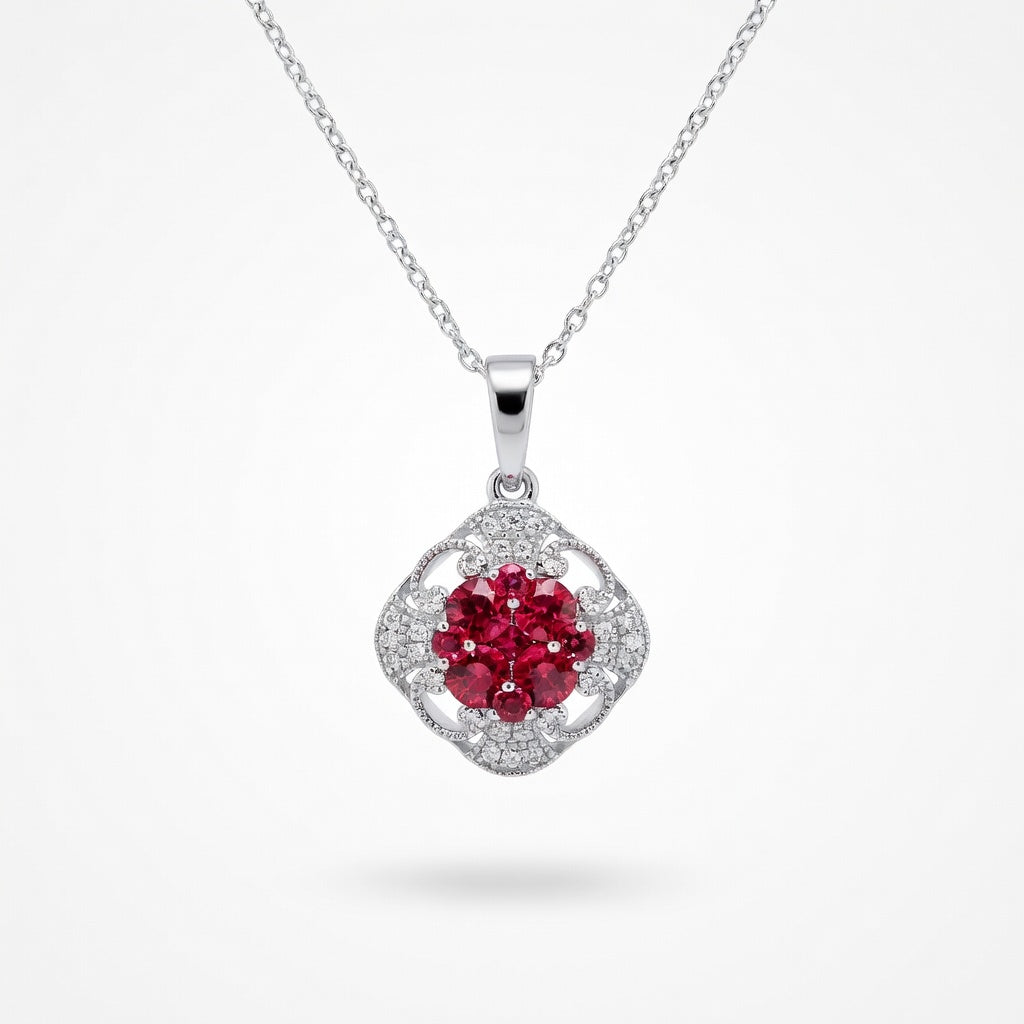 Rubies Vintage Inspired Pendant in 14 Karat White Gold