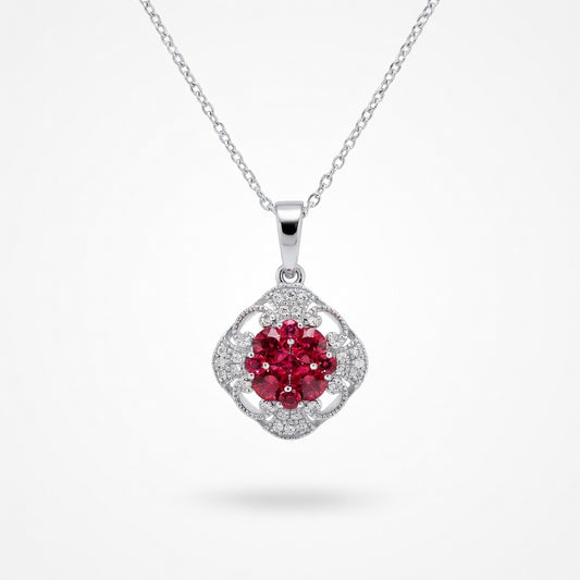Rubies Vintage Inspired Pendant in 14 Karat White Gold