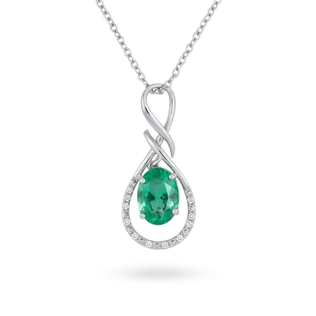 Emerald Modern Pendant in 14 Karat White Gold