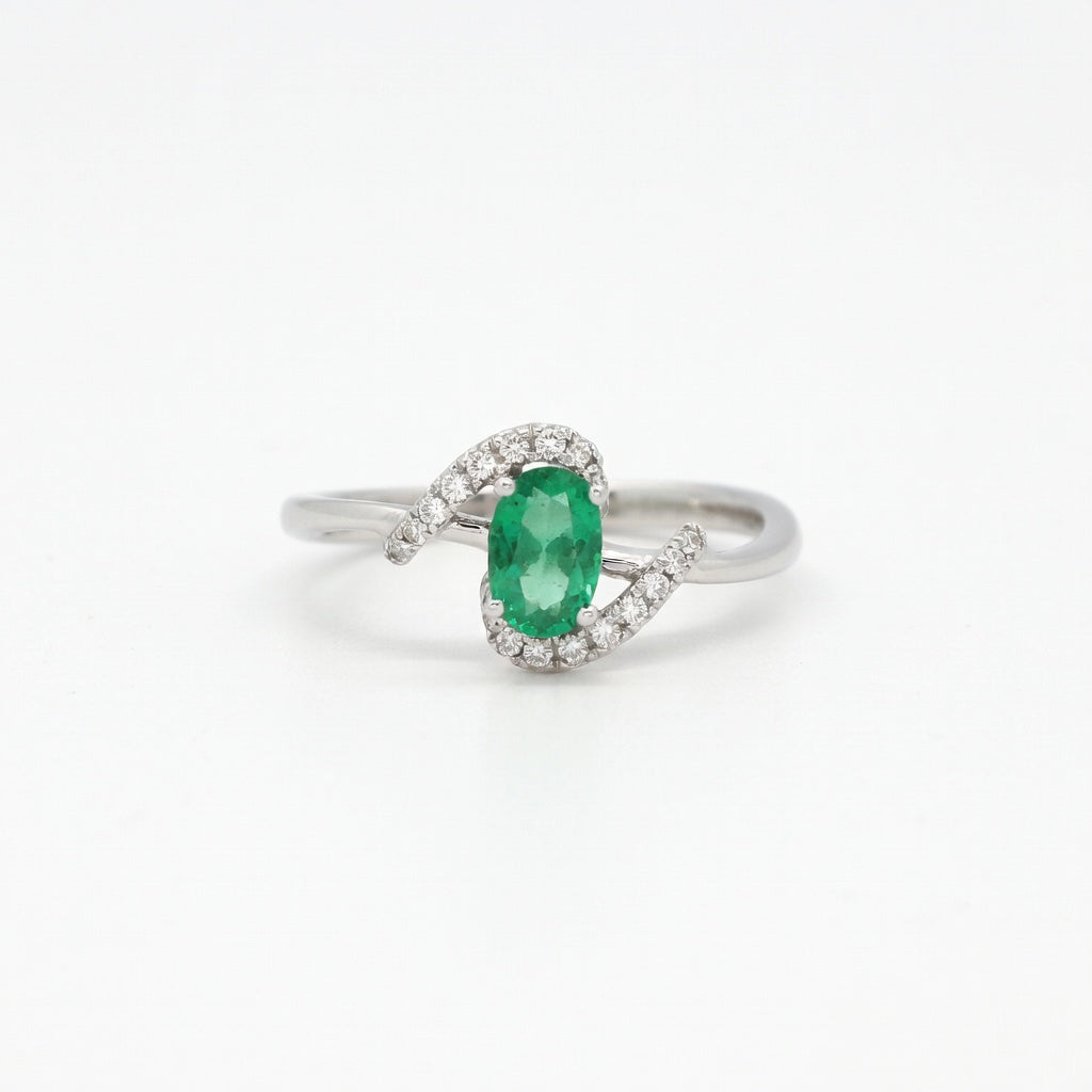 Emerald Classic Bypass Ring in 14 Karat White Gold