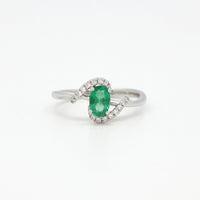 Emerald Classic Bypass Ring in 14 Karat White Gold