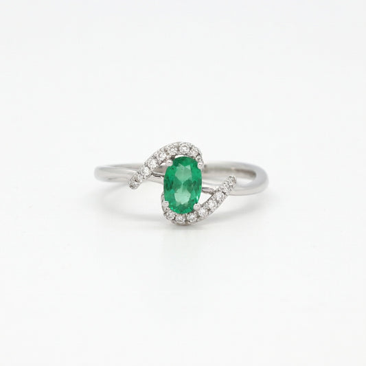Emerald Classic Bypass Ring in 14 Karat White Gold