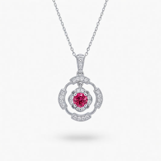 Ruby Vintage Inspired Pendant in 14 Karat White Gold
