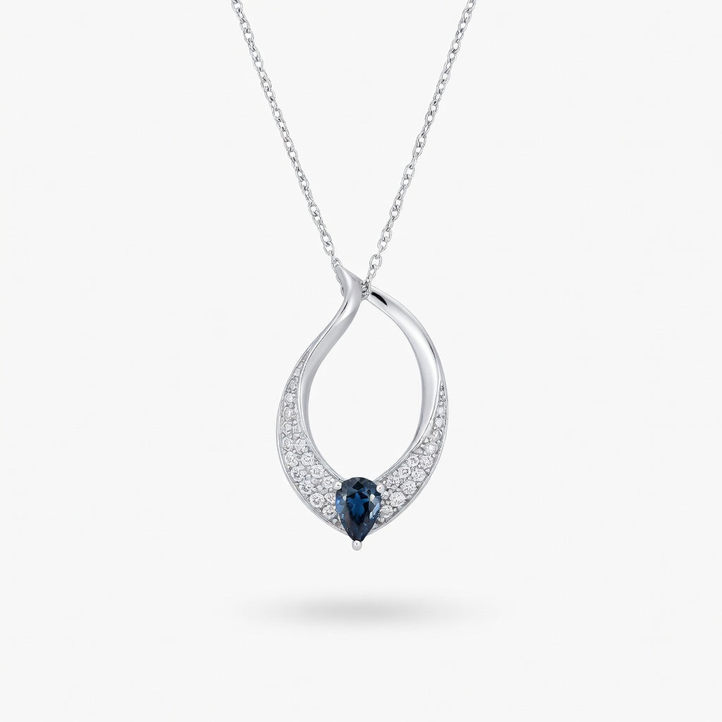 Sapphire Modern Pendant in 14 Karat White Gold