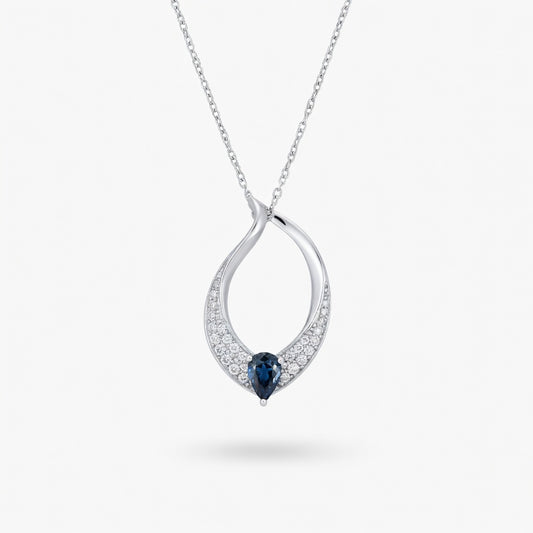 Sapphire Modern Pendant in 14 Karat White Gold