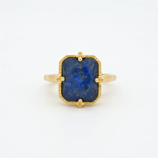 Lapis Statement Satin Finish Ring in 14 Karat Yellow Gold
