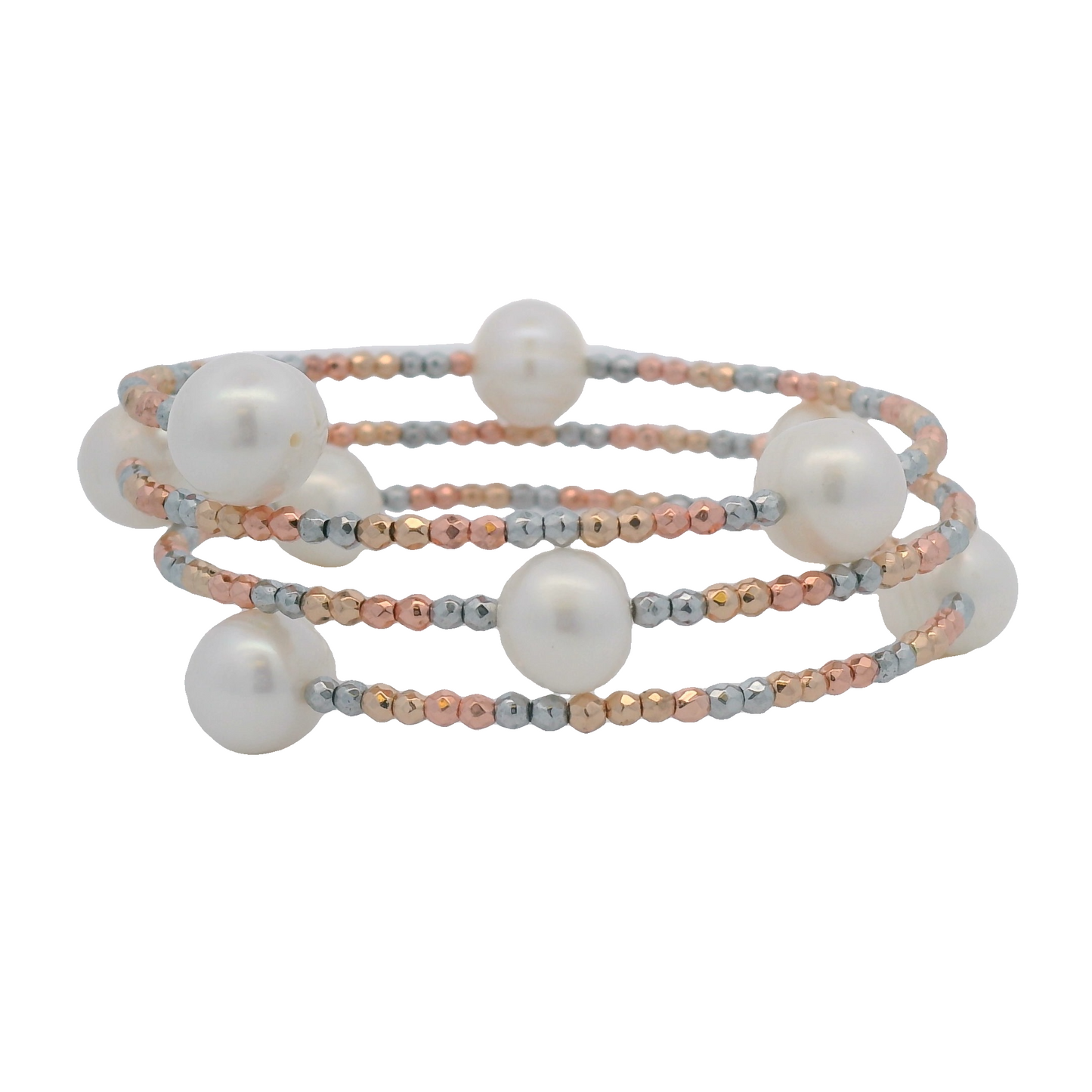 Pearls and Multicolor Hematite 3-Strand Bracelet