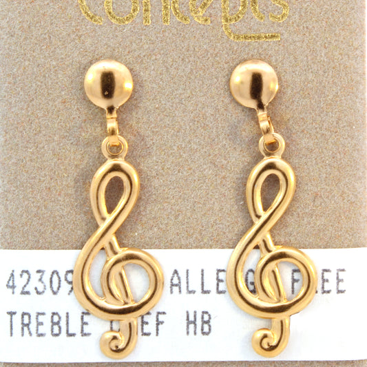 24K Gold Plated Surgical Stainless Steel Treble Clef Dangle