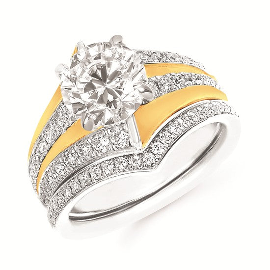 2-5/8cttw Romance Asymmetric Wedding Set in 14 Karat Yellow and White Gold