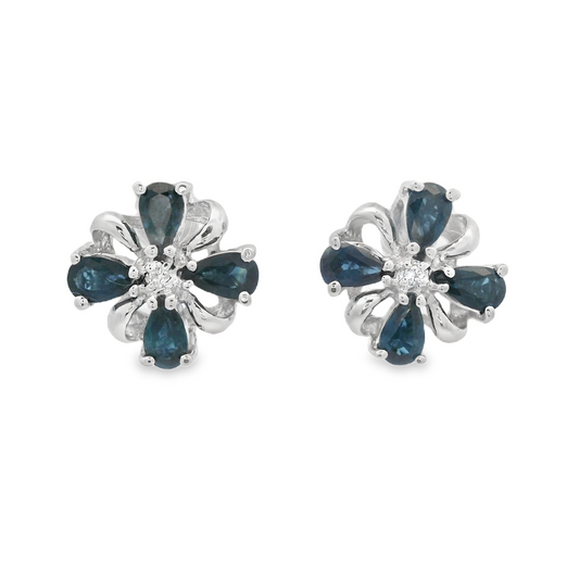 Pear Sapphires Cluster Earrings